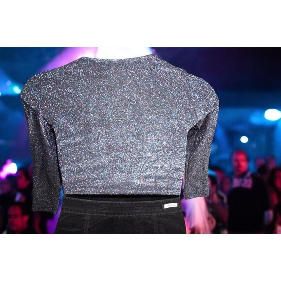 Jade Metallic Glitter Ruched Crop Top – Y2K Party Clubwear – Size L - Picture 10 of 15
